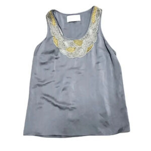 Jodi Arnold Gray Beaded Silk Racerback Tank 6